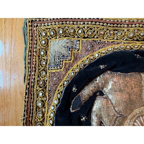 Handmade Burmese Kalaga Embroidered Tapestry Sequined Horse Motif - Picture 5 of 11